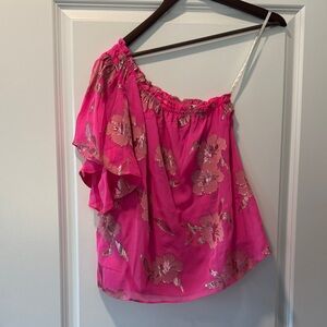 Lilly Pulitzer Pink and Silver Floral One-Shoulder Blouse